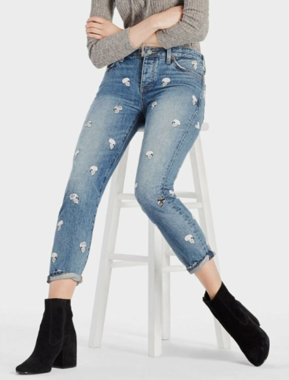Lucky Brand x Lot Stock And Barrel Sienna Slim Boyfriend Jeans Skulls 8 29